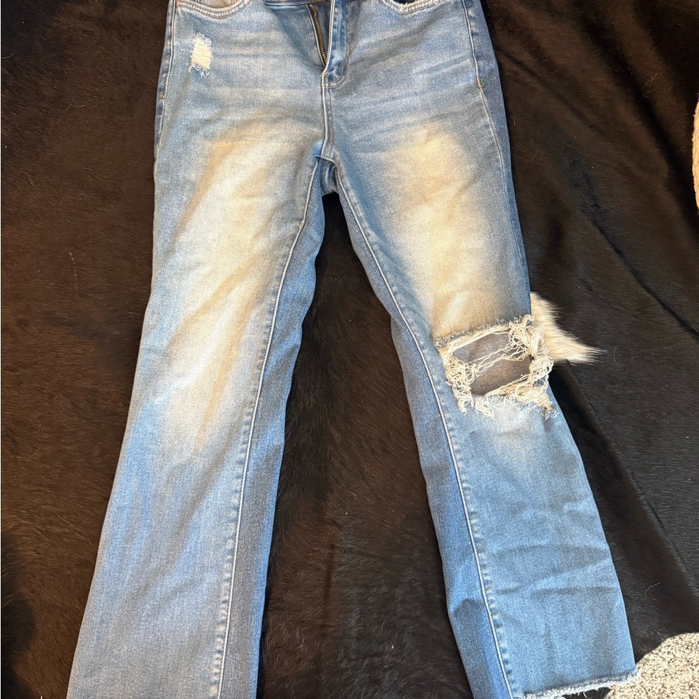 Velvet Distressed Blue Jeans